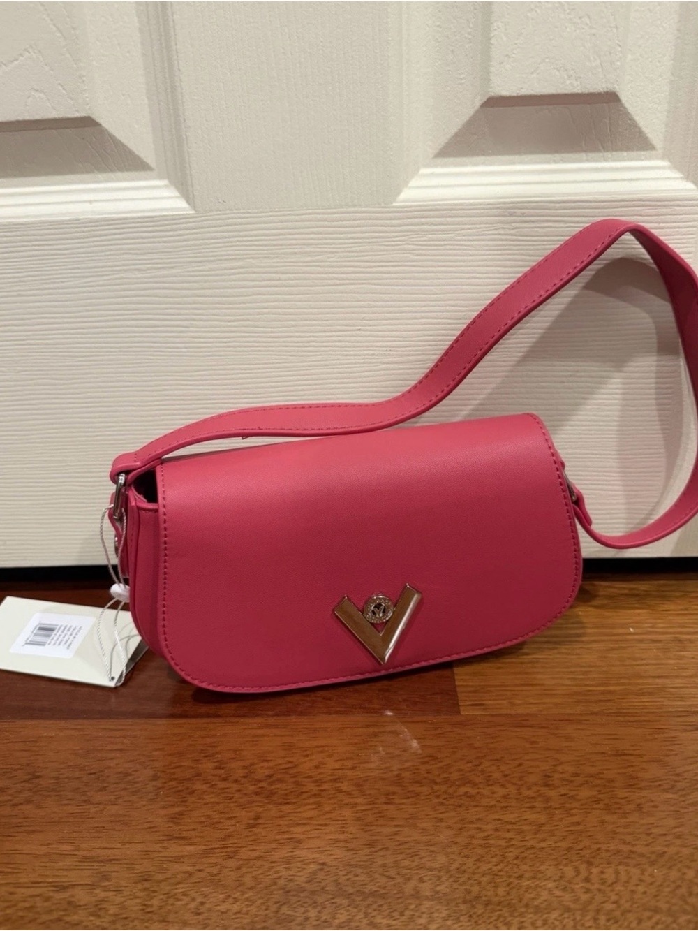 Valentino Orlandi Pink Leather Shoulder Bag with Gold V Accent